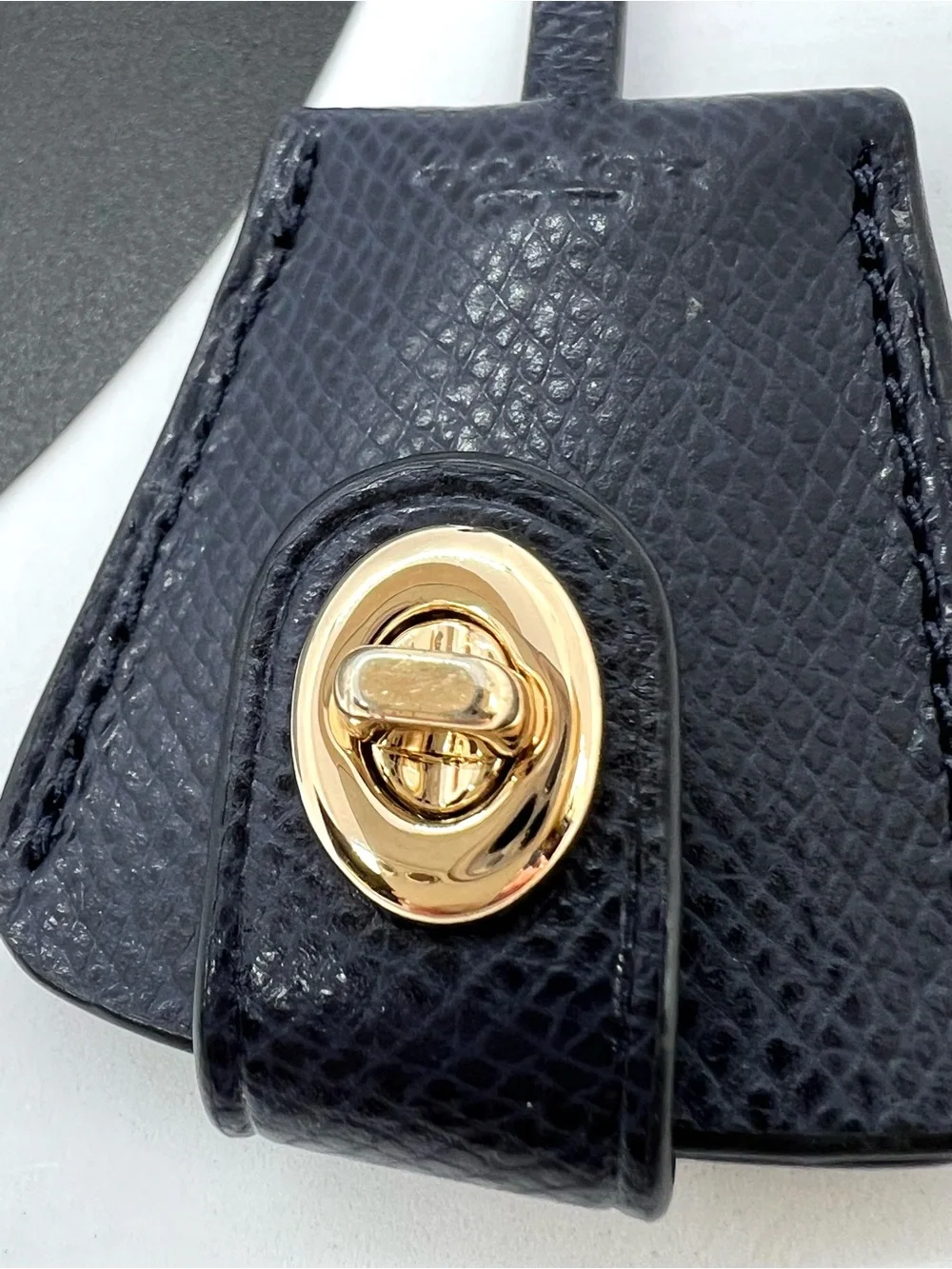 Coach Dark Navy Lizard Embossed Leather Turnlock Clochette Bag Charm Key Fob